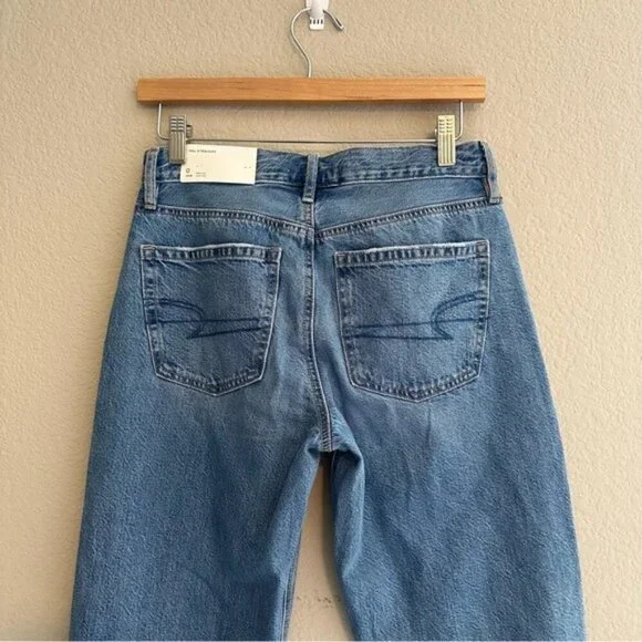 American Eagle Blue 90’s Straight Leg Jeans with Distressed Details Size 25 NWT - Picture 8 of 15